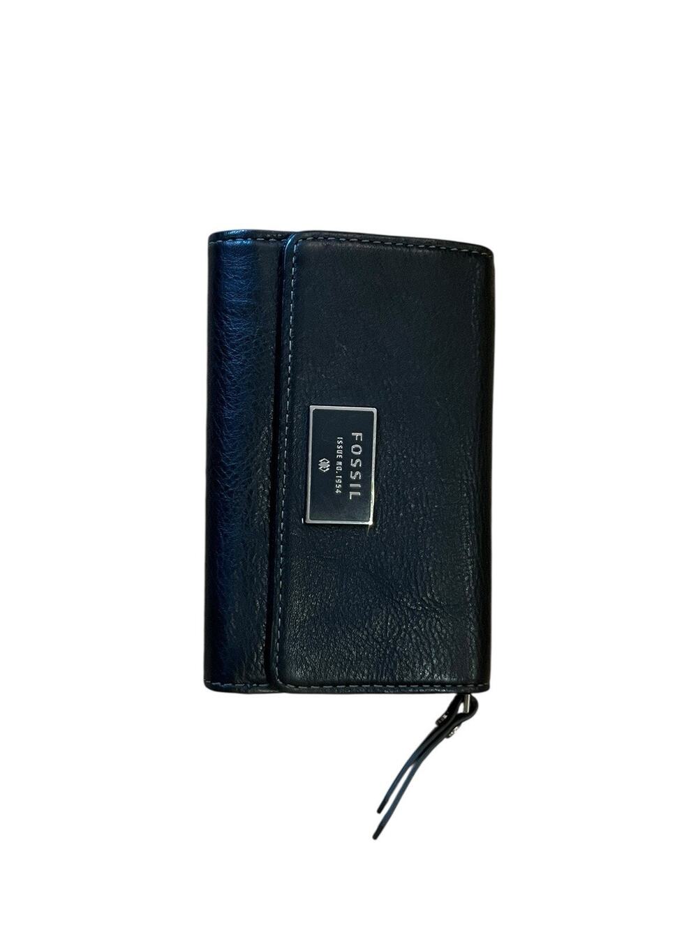 Fossil Pebbled Leather Dawson Trifold Wallet Multifunction Black Coin Purse